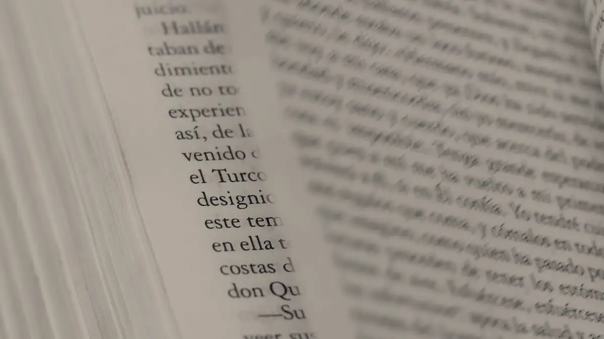 Pages of an open book, close up